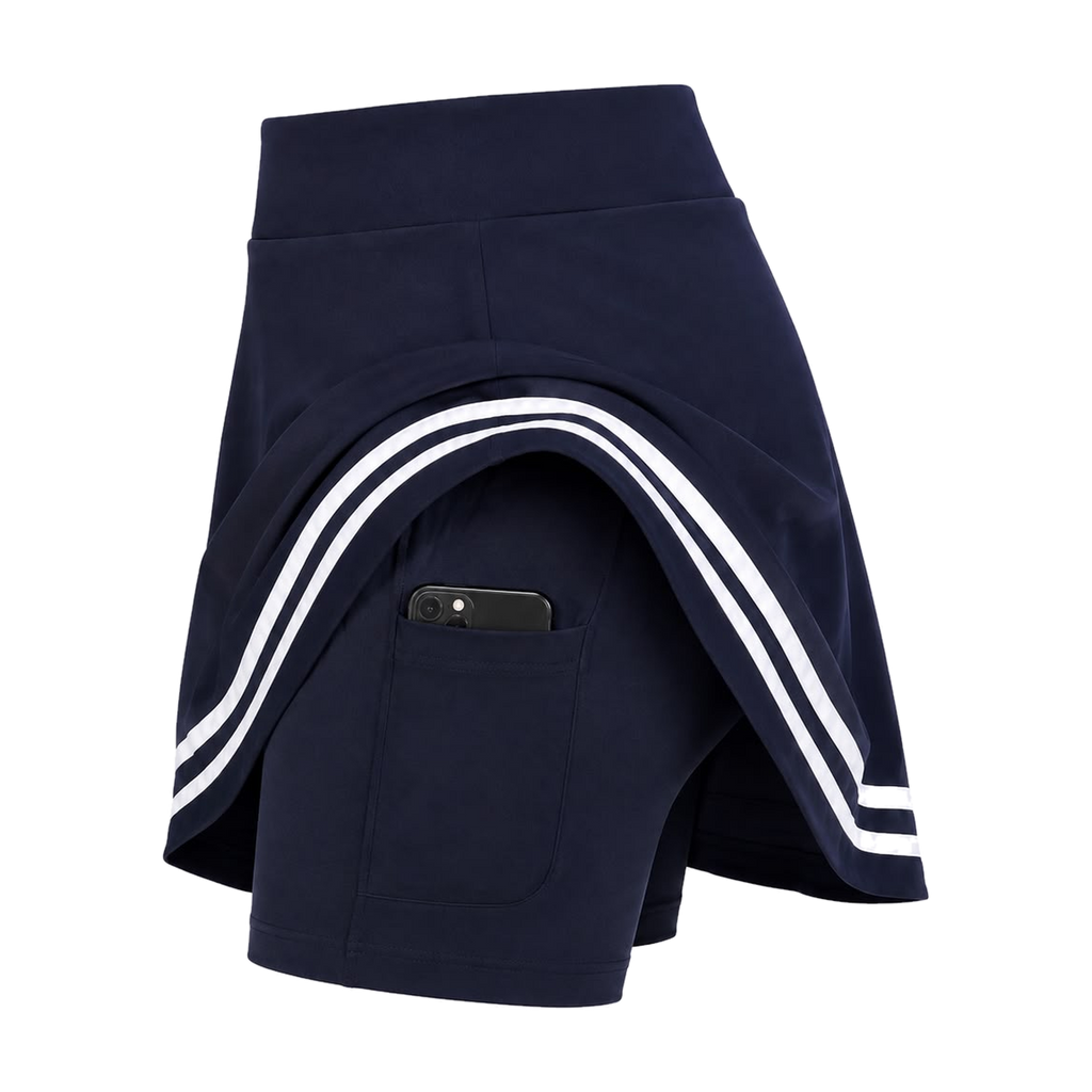 Founders Skort in Blue with White Outline, pocket detail