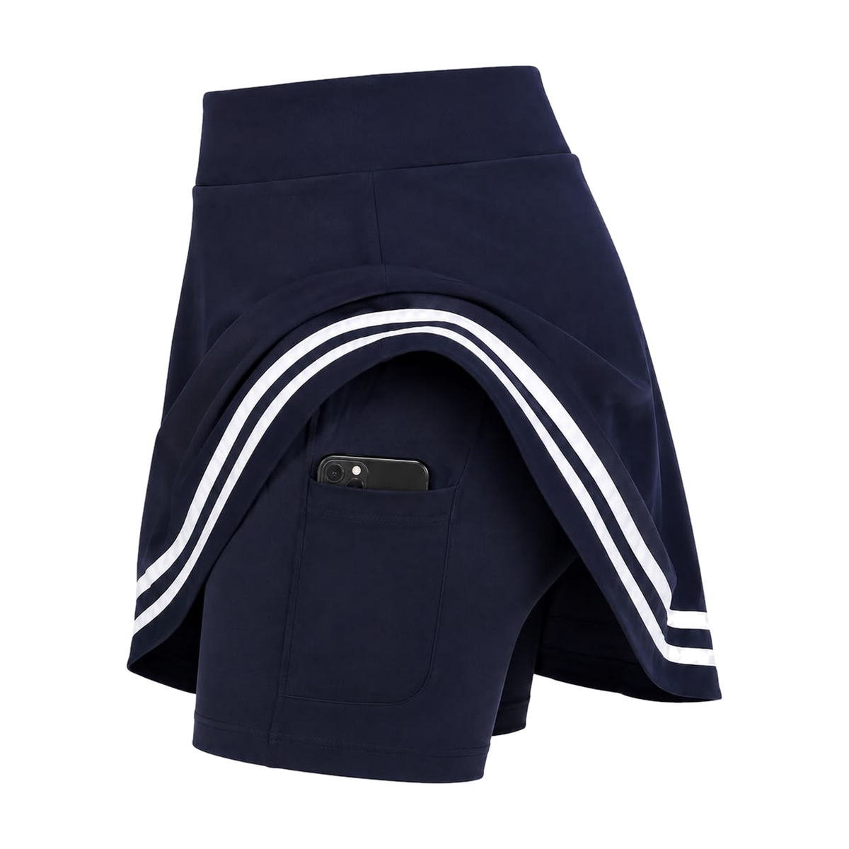 Founders Skort in Blue with White Outline, pocket detail