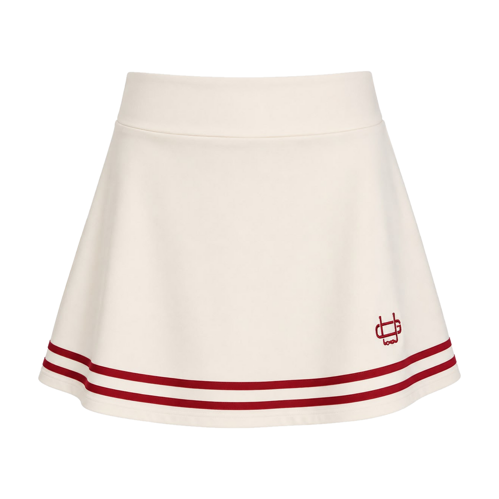 Founders Skort in Cream with Red Outline, front