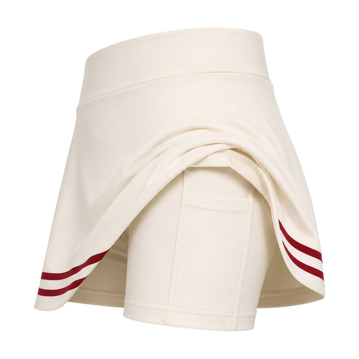 Founders Skort in Cream with Red Outline, pocket detail