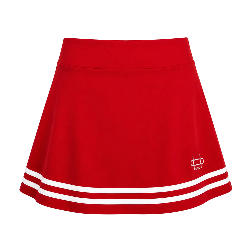 Founders Skort in Red with White Outline, front