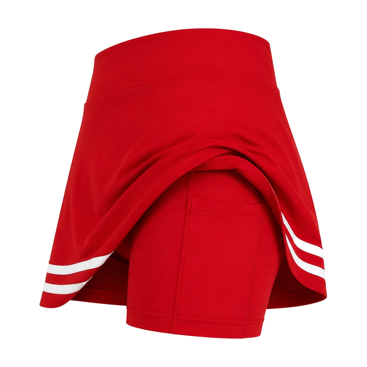 Founders Skort in Red with White Outline, pocket detail
