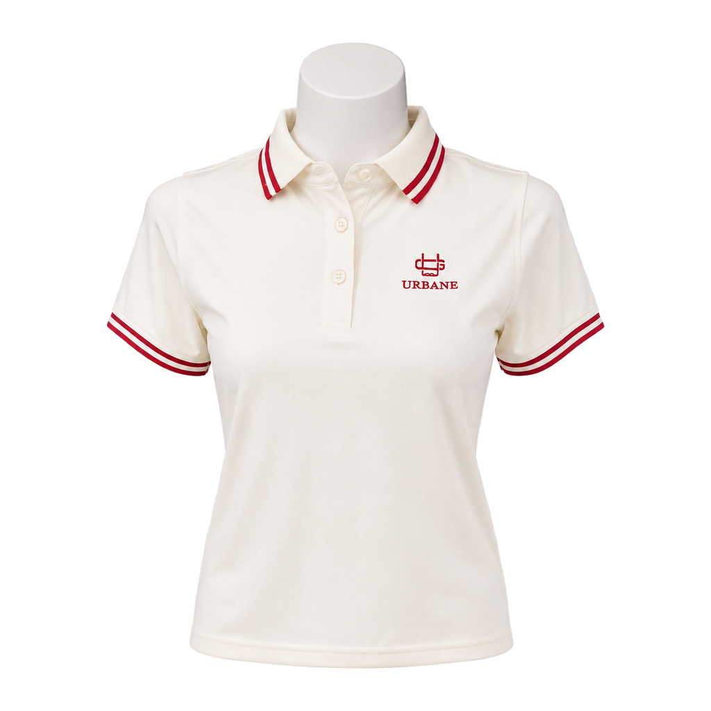 Founders Polo Women's in Cream with Red Outline