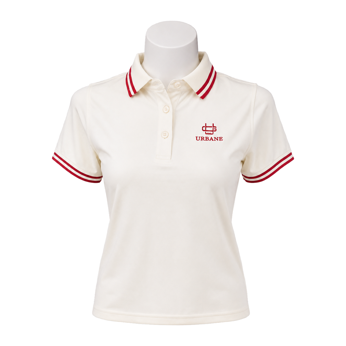 Founders Polo Women's in Cream with Red Outline